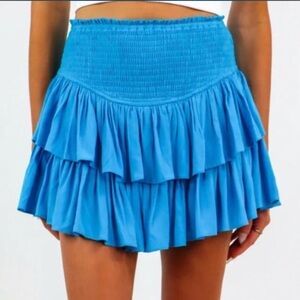 Blue ruffle mini skirt with built-in shorts WORN ONCE